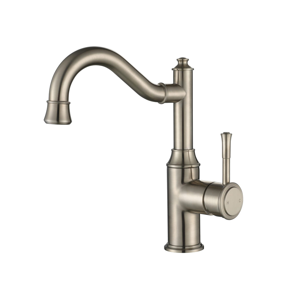 Modern National Montpellier Shepherd’s Crook High Rise Basin Mixer - Brushed Nickel (MON002-1BN)