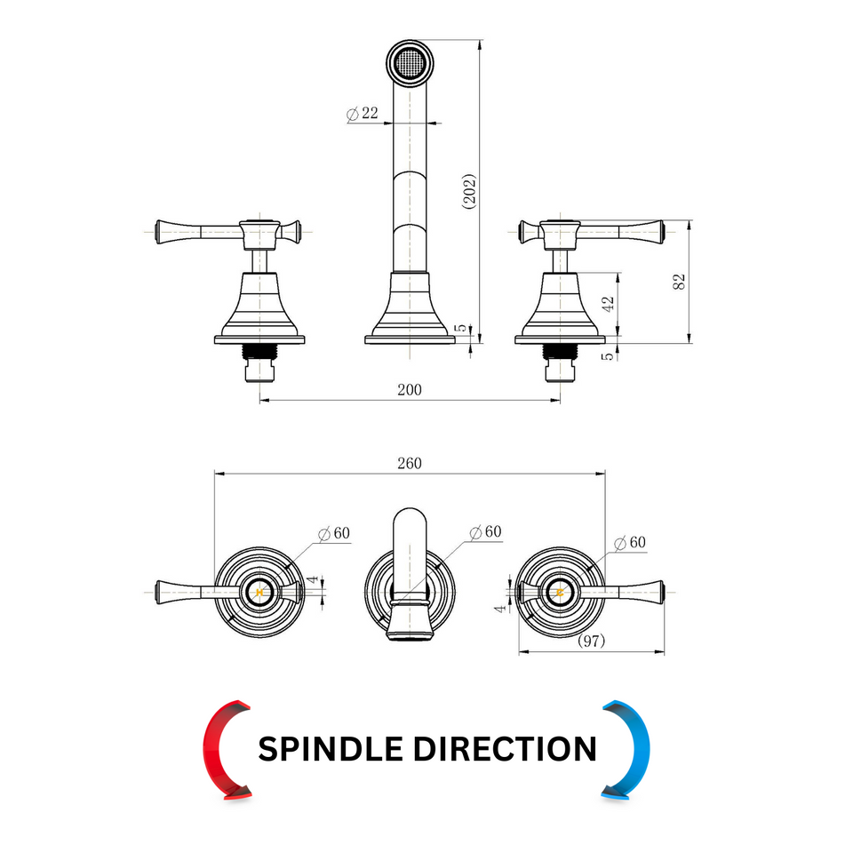 Modern National Montpellier Wall Spa & Sink Set technical drawing (MON007BK)