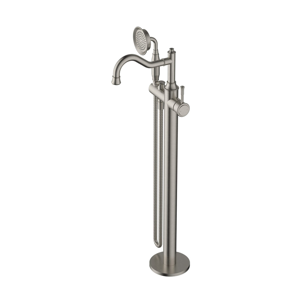 Modern National Montpellier Freestanding Bath Mixer With Hand Shower - Brushed Nickel (MON012BN)