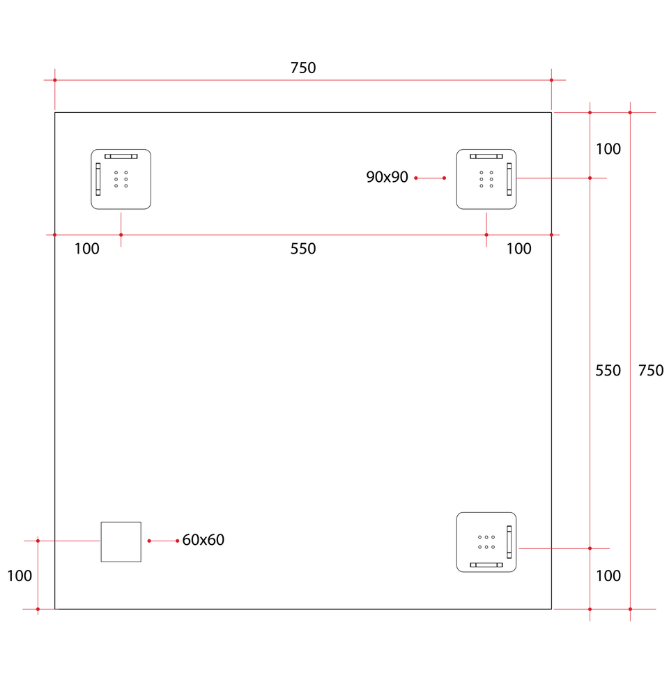 Ablaze MS7575HN Rectangle 25mm Bevel Edge Mirror technical drawing (MS7575HN)