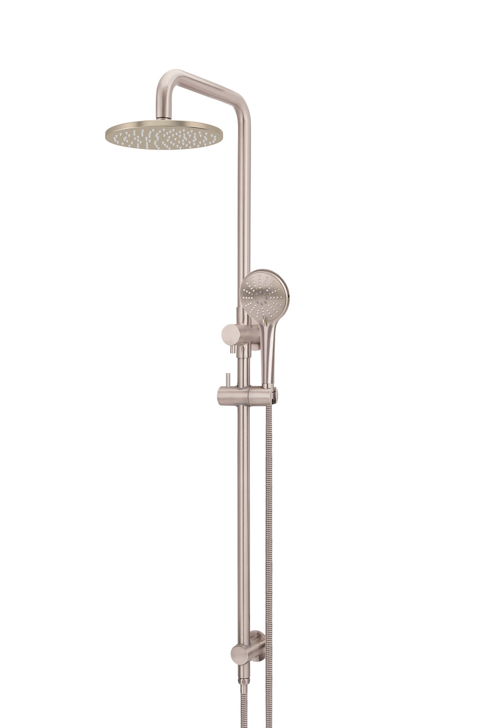 Meir Round Combination Shower Rail, 200mm Rose, Three Function Hand Shower - Champagne