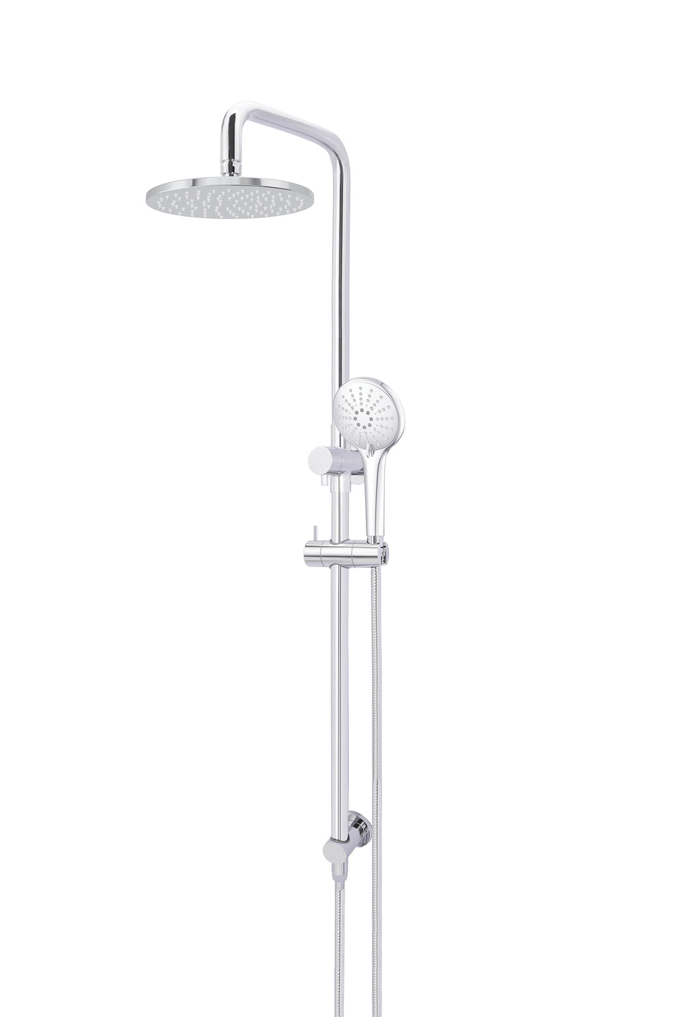 Meir Round Combination Shower Rail, 200mm Rose, Three Function Hand Shower - Polished Chrome