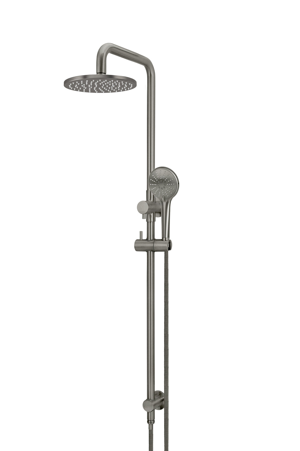 Meir Round Combination Shower Rail, 200mm Rose, Three Function Hand Shower - Gunmetal