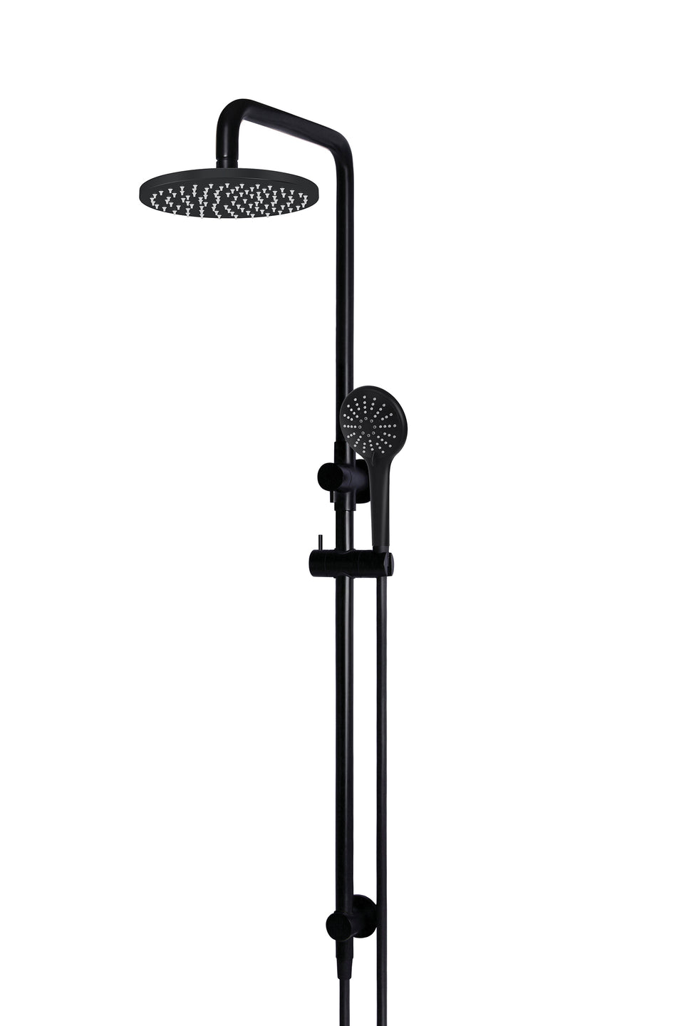 Meir Round Combination Shower Rail, 200mm Rose, Three Function Hand Shower - Matte Black