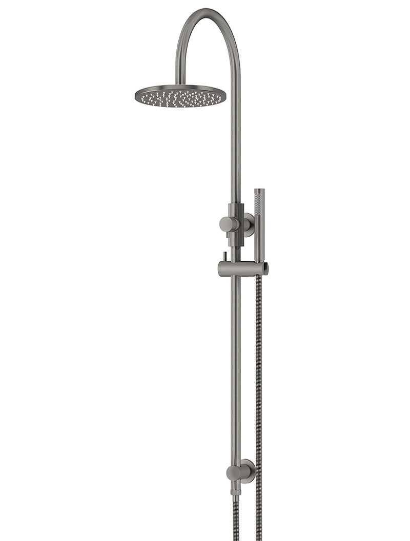 Meir Round Gooseneck Shower Set with 200mm rose, Single-Function Hand Shower Gun Metal