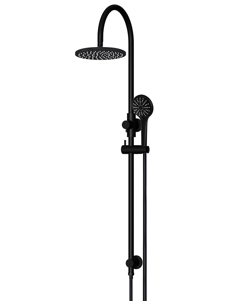 Meir Round Gooseneck Shower Set with Rose, Three-Function Hand Shower