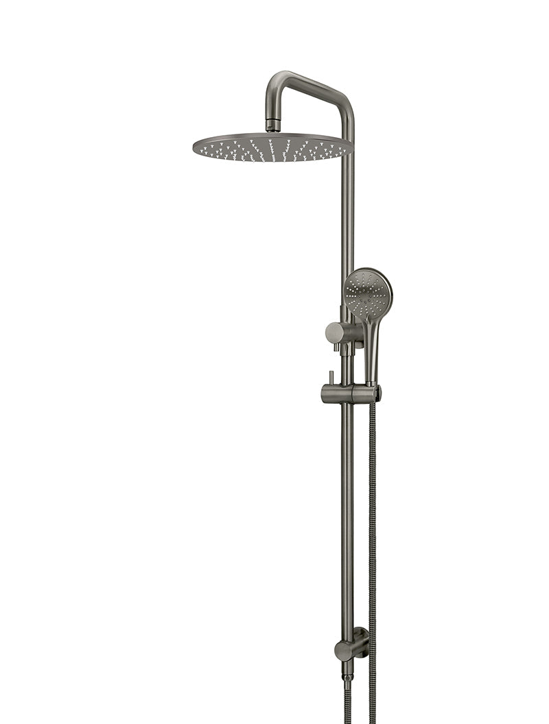 Meir Round Combination Shower Rail, 300mm Rose, Three Function Hand Shower - Gun Metal