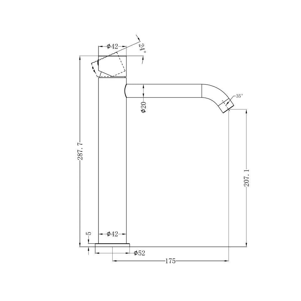 Nero Zen SS316L Tall Basin Mixer Handless technical drawing (NR162201C)