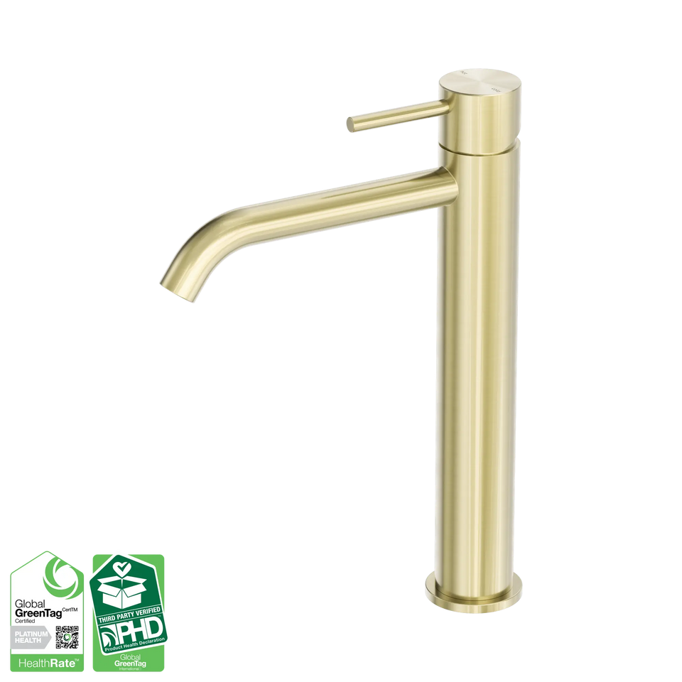 Nero Zen SS316L Tall Basin Mixer - Brushed Gold (NR162201aBG)