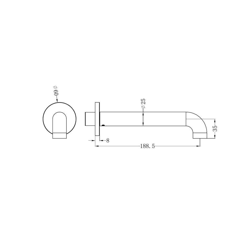 Nero Zen SS316L Wall Basin/Bath Spout Only 185/230mm