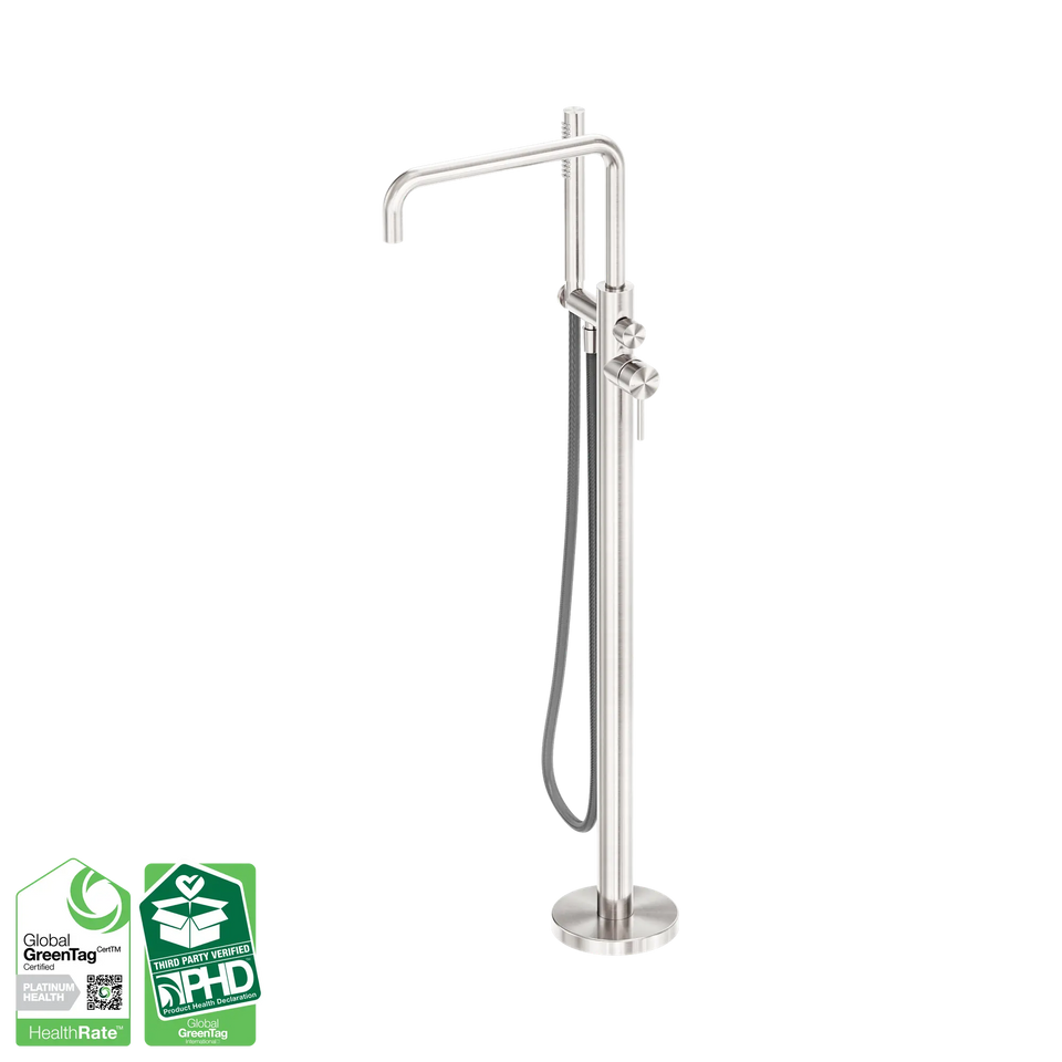 Nero Zen SS316L Freestanding Bath Mixer With Outdoor Shower Hose - Brushed Nickel (NR162203A01BN)