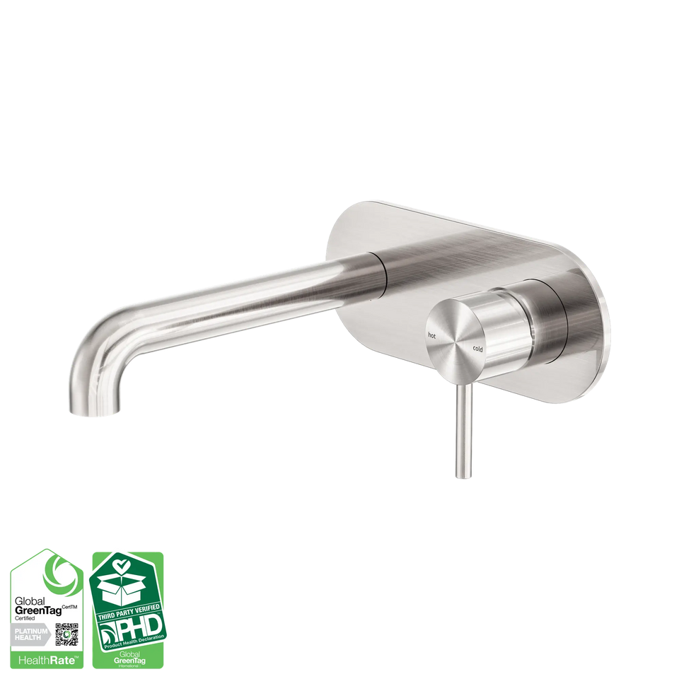 Nero Zen SS316L Wall Basin/Bath Mixer Set 185/230mm Spout - Brushed Nickel / 185MM (NR162210a185BN)