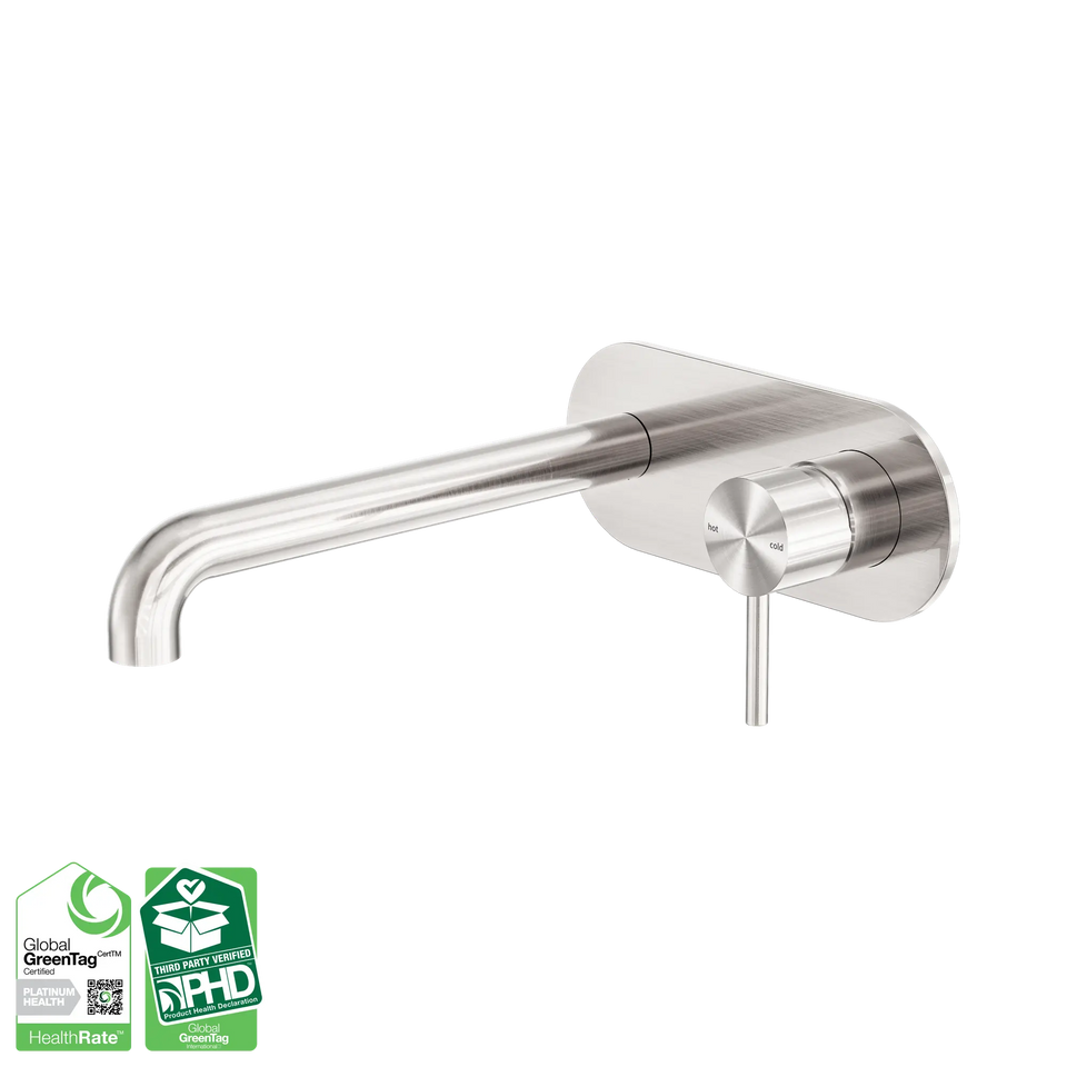 Nero Zen SS316L Wall Basin/Bath Mixer Set 185/230mm Spout - Brushed Nickel / 230MM (NR162210a230BN)