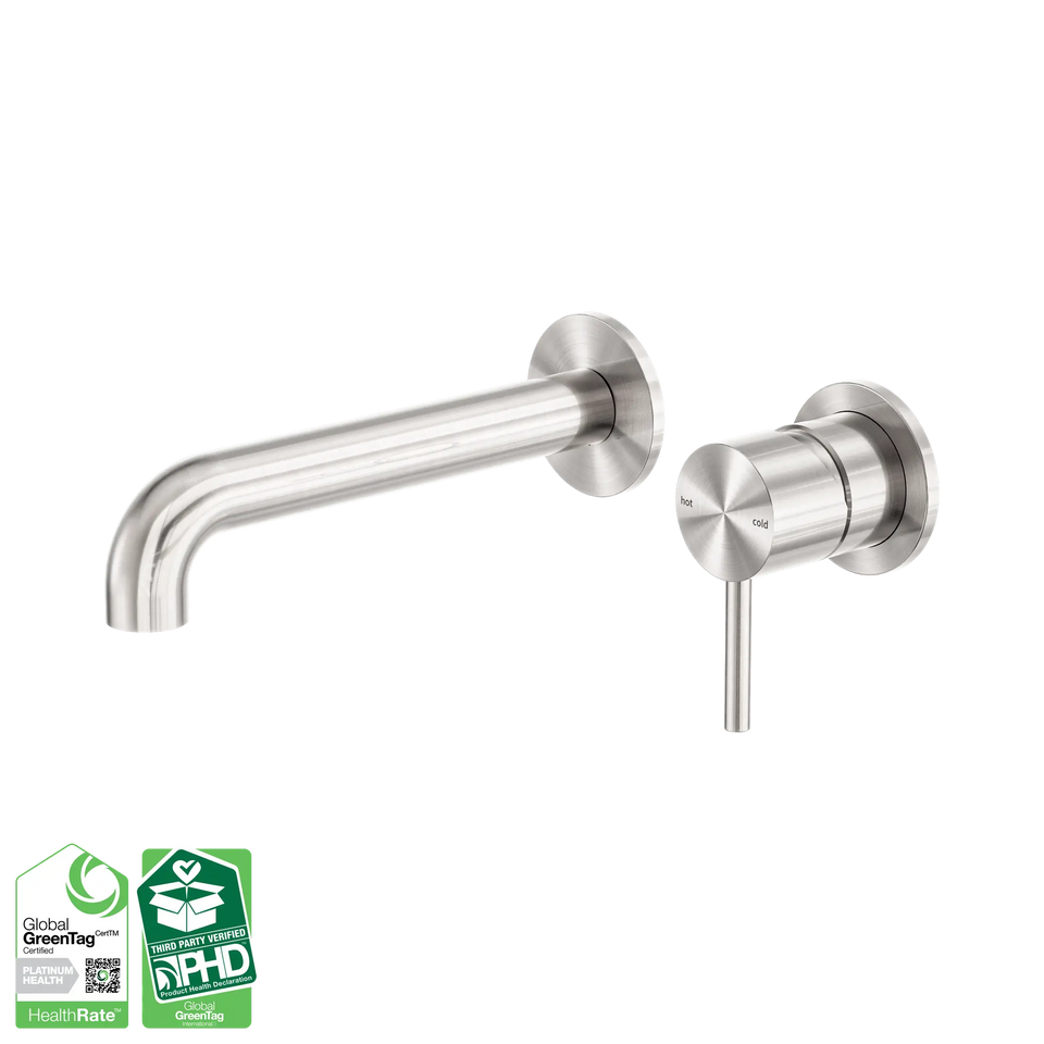 Nero Zen SS316L 185mm Wall Basin/Bath Mixer Separate Back Plate Spout - Brushed Nickel (NR162210b185BN)