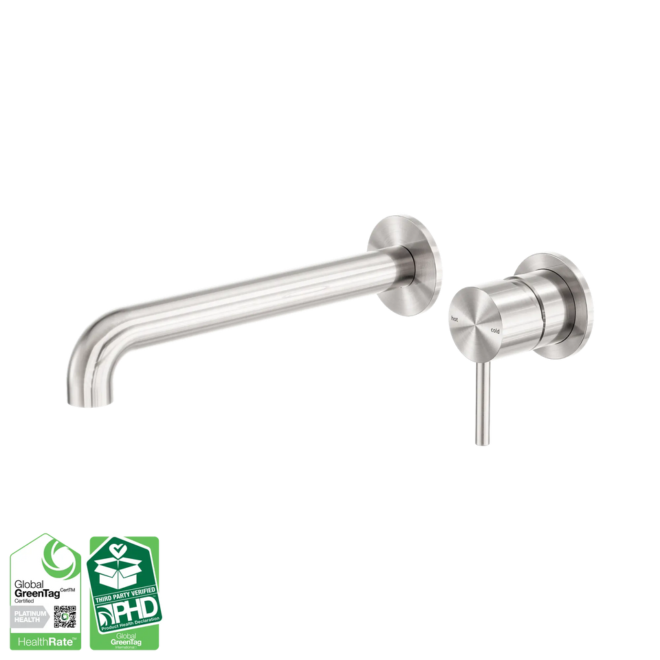 Nero Zen SS316L 230mm Wall Basin/Bath Mixer Separate Back Plate Spout - Brushed Nickel (NR162210b230BN)