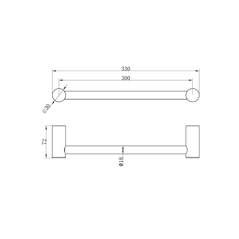 Nero Zen SS316L Hand Towel Rail technical drawing (NR1680A)