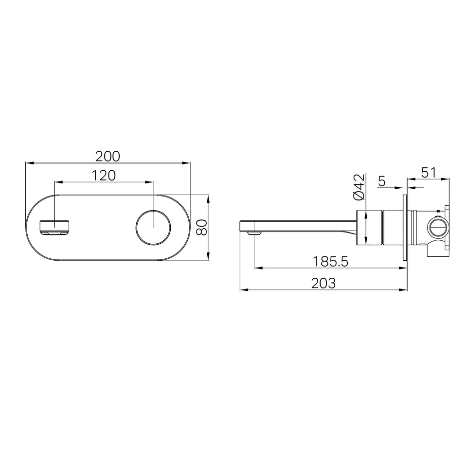 Nero Pure SS316L Progressive Wall Basin/Bath Mixer Set technical drawing (NR172210A)