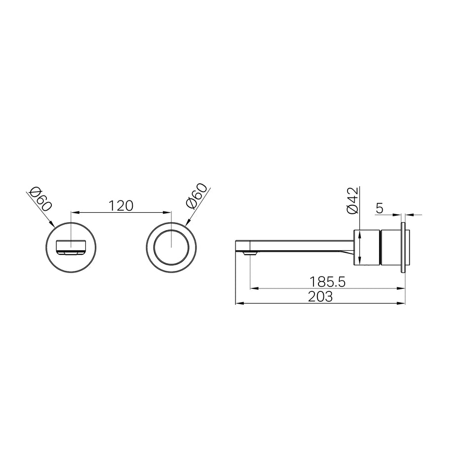 Nero Pure SS316L Wall Basin/Bath Mixer Separate Back Plate Trim Kits Only technical drawing (NR172210BT)