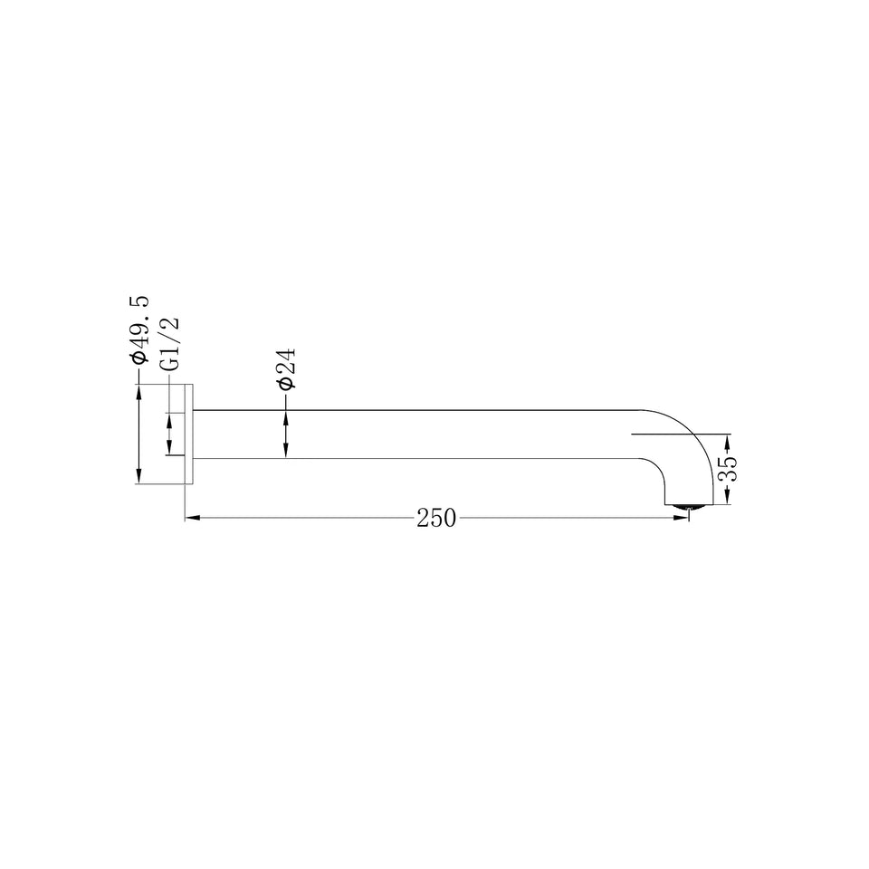 Nero Mecca Basin/Bath Spout Only 250mm technical drawing (NR221903250)