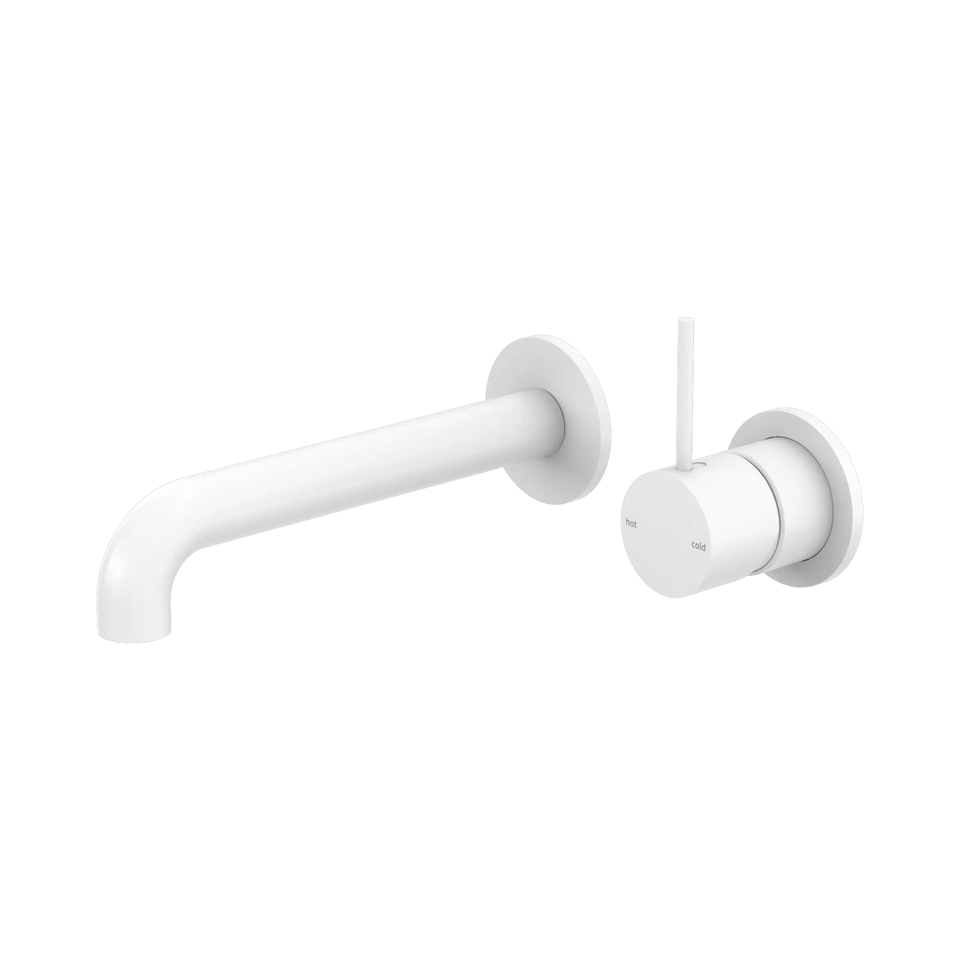 Nero Mecca Wall Basin Mixer Separate Back Plate Handle Up 185mm Spout  Matte White
