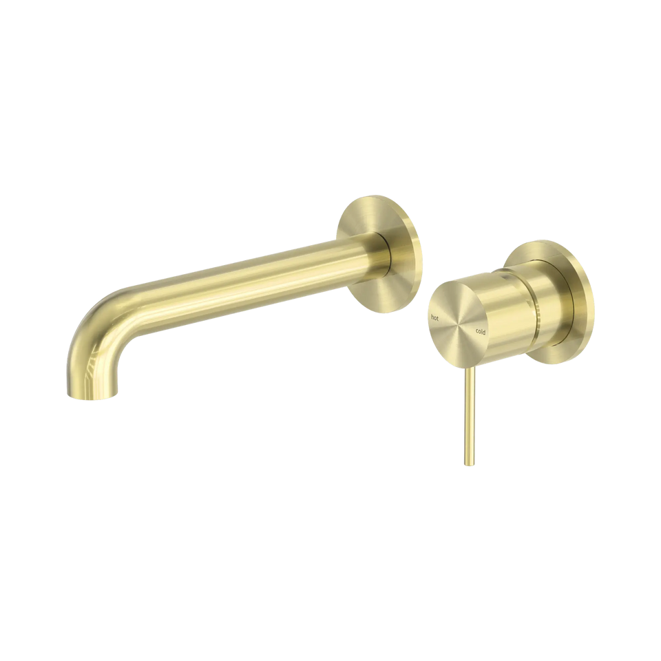 Nero Mecca Wall Basin Mixer Separate Back Plate Spout Handle Down - Brushed Gold / 185MM (NR221910C185BG)