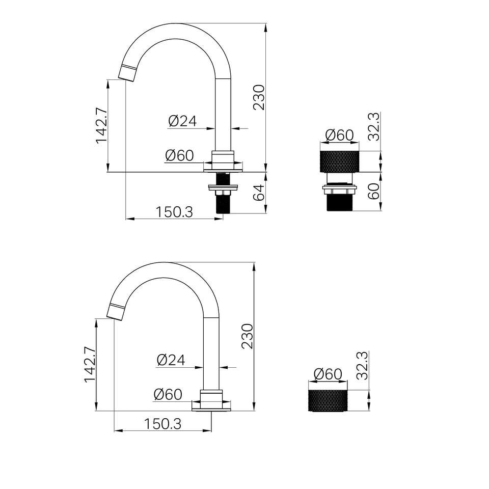 Nero Opal Progressive Basin Set technical drawing (NR252001)