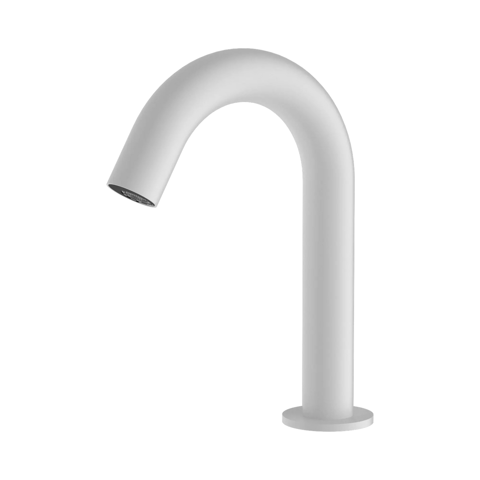 Nero Electronic Sensor Bench Basin Tap Curved Gooseneck - Matte White (NR402MW)
