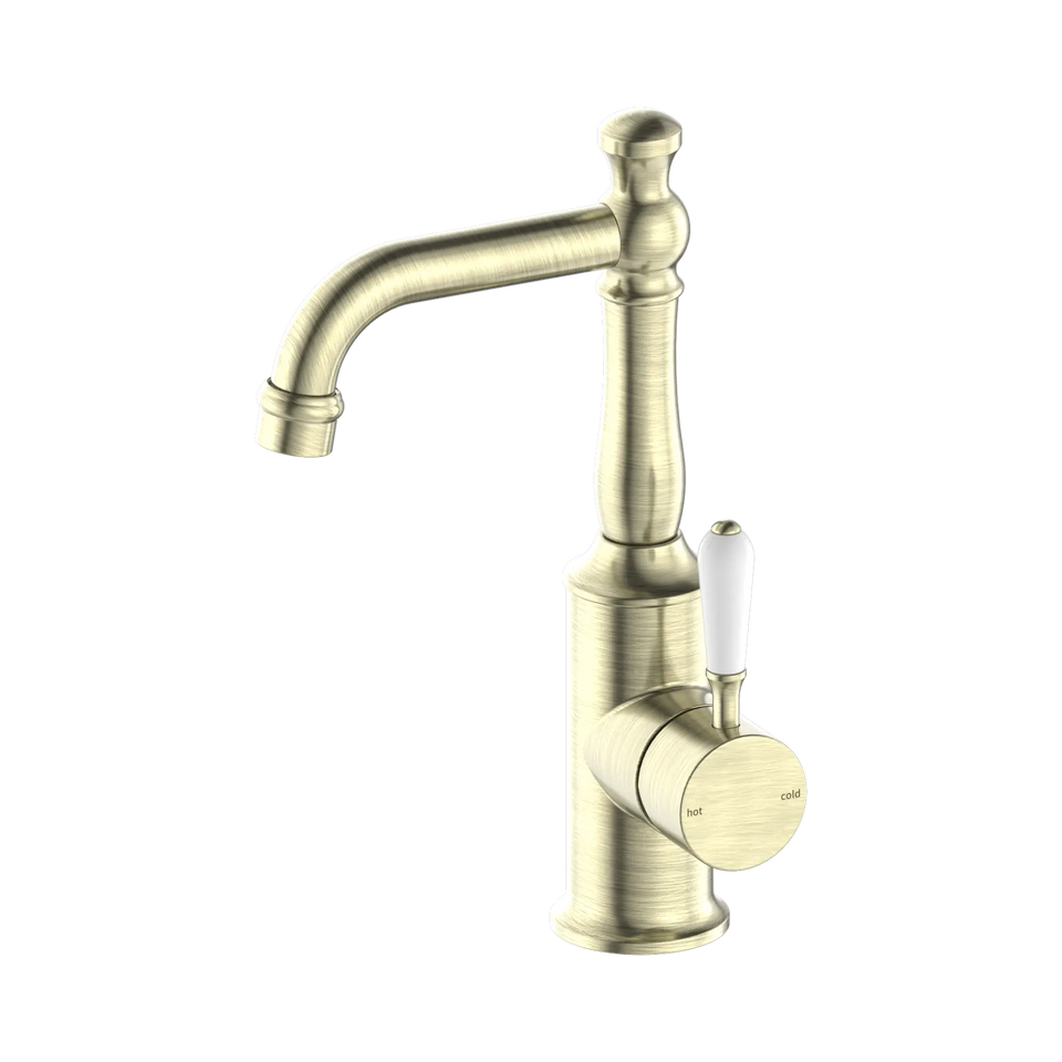 Nero York Basin Mixer With White Porcelain Lever