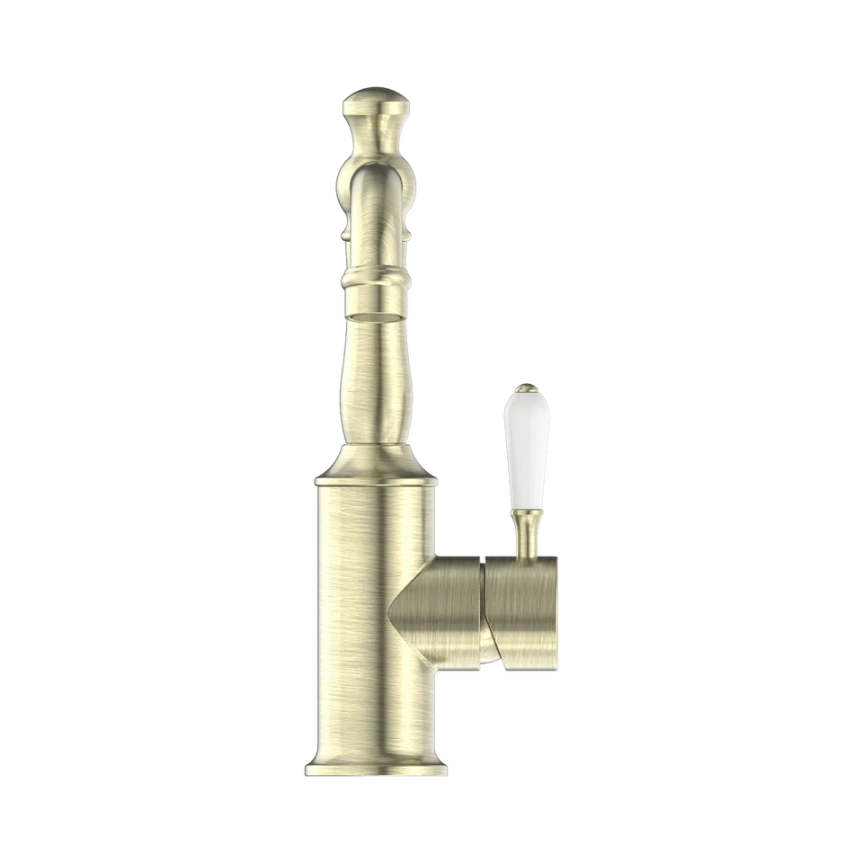 Nero York Basin Mixer With White Porcelain Lever