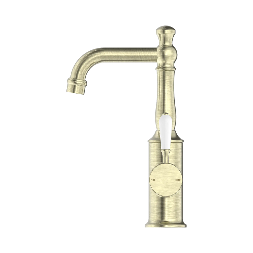 Nero York Basin Mixer With White Porcelain Lever