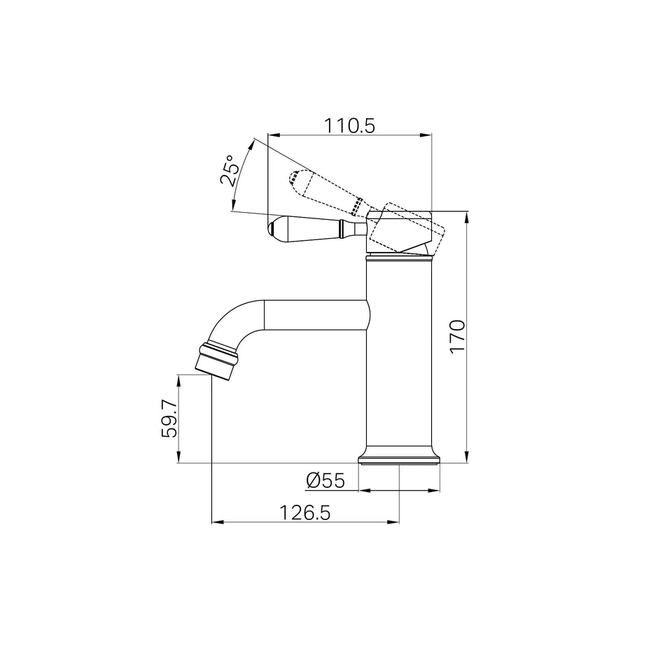 Nero York Straight Basin Mixer With White Porcelain Lever