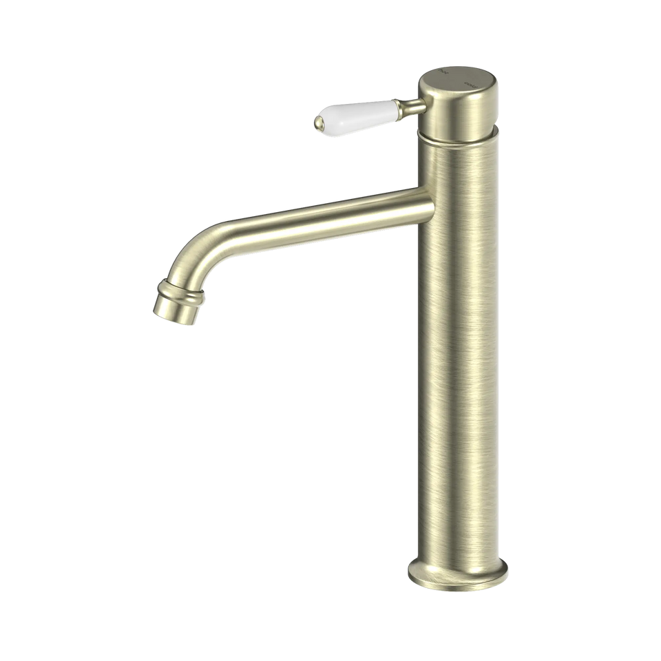 Nero York Straight Tall Basin Mixer With White Porcelain Lever