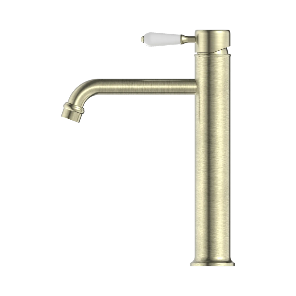Nero York Straight Tall Basin Mixer With White Porcelain Lever