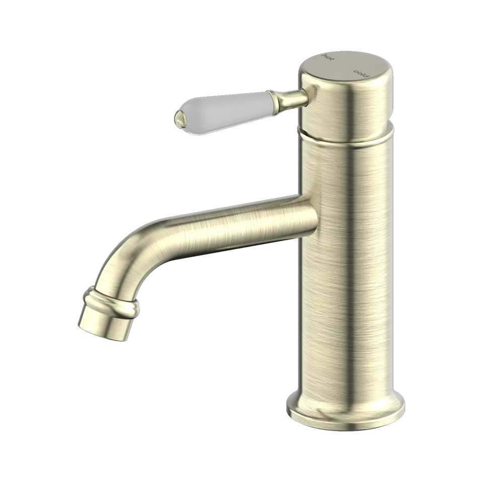 Nero York Straight Basin Mixer With White Porcelain Lever