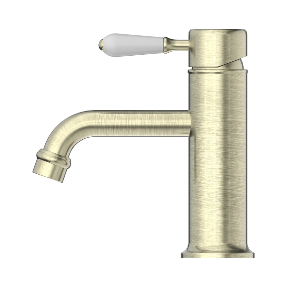 Nero York Straight Basin Mixer With White Porcelain Lever