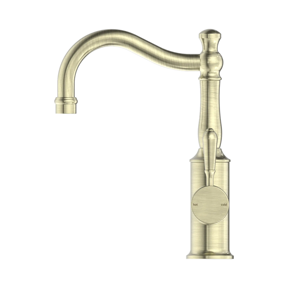 Nero York Basin Mixer Hook Spout with Metal Lever