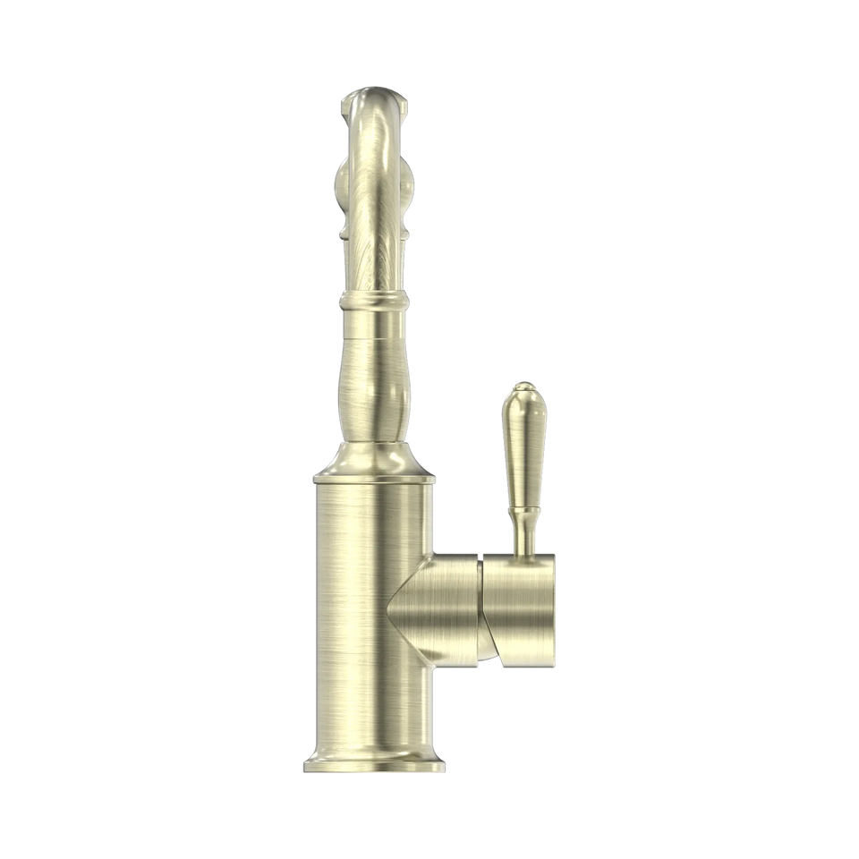 Nero York Basin Mixer Hook Spout with Metal Lever