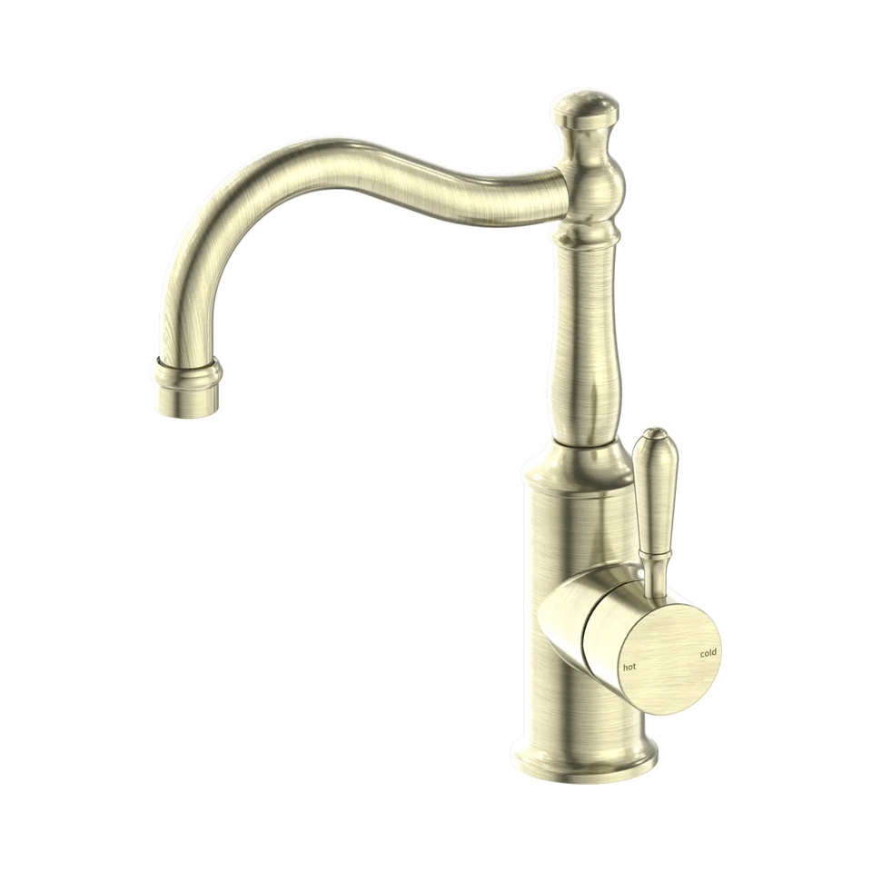 Nero York Basin Mixer Hook Spout with Metal Lever
