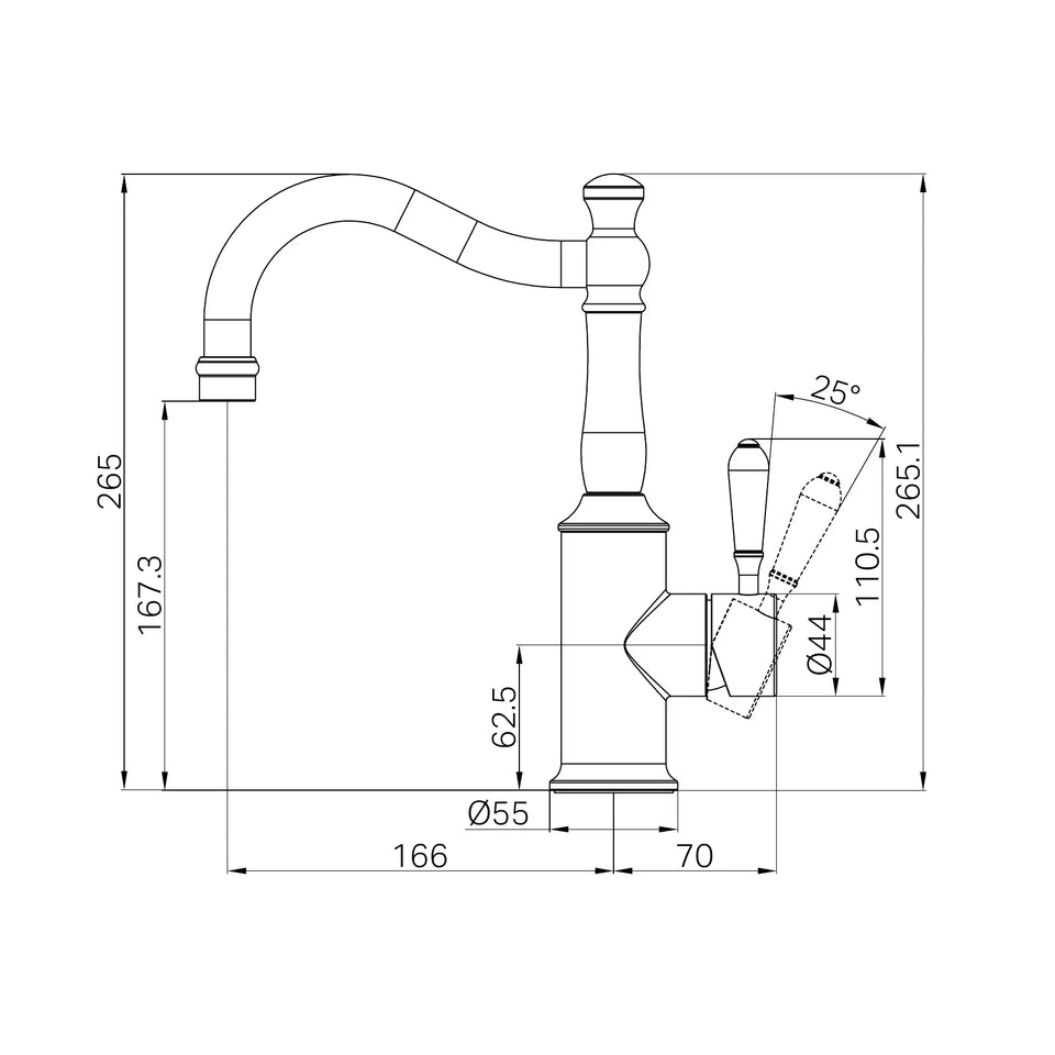 Nero York Basin Mixer Hook Spout with Metal Lever