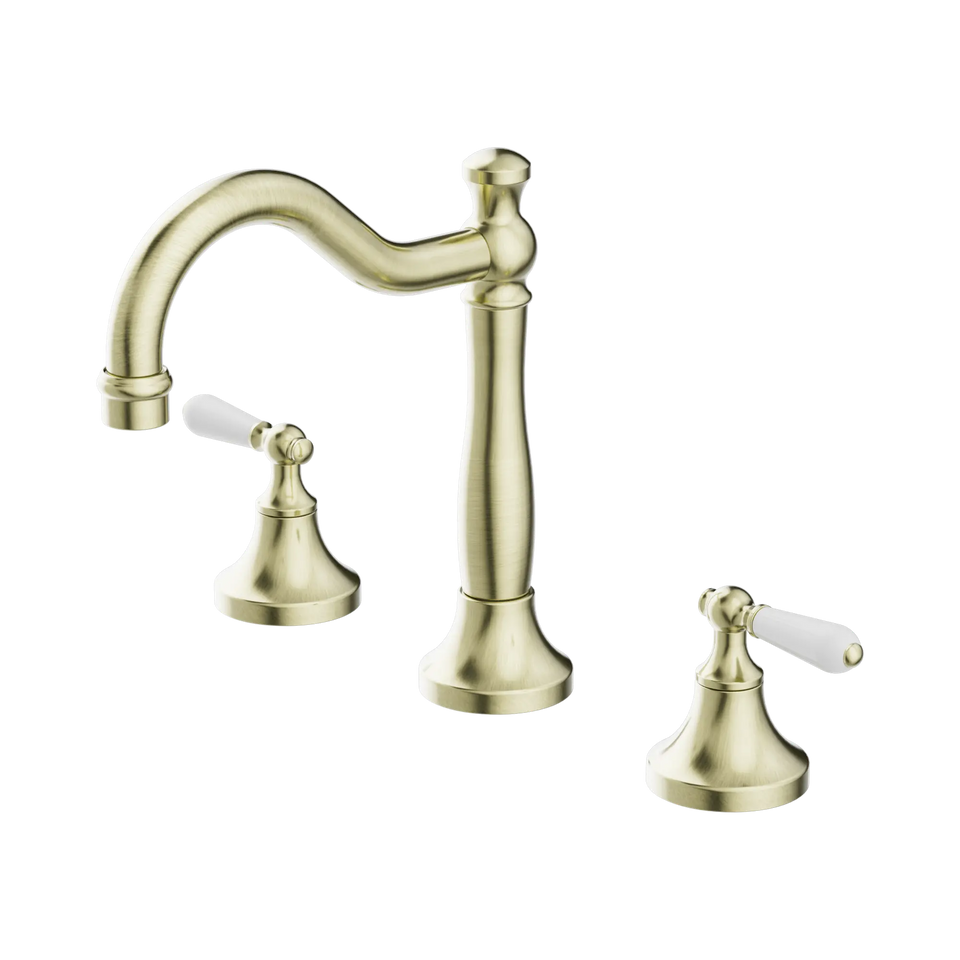 Nero York Basin Set With White Porcelain Lever Aged Brass