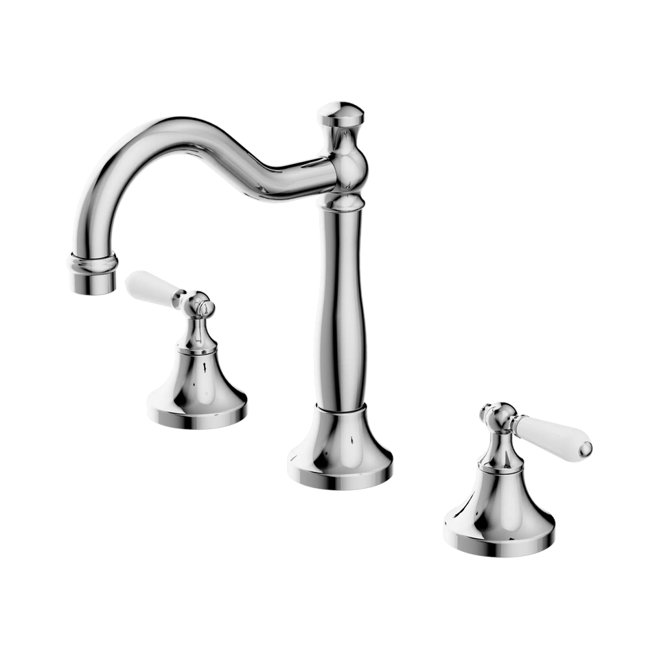 Nero York Basin Set With White Porcelain Lever - Chrome (NR692102a01CH)