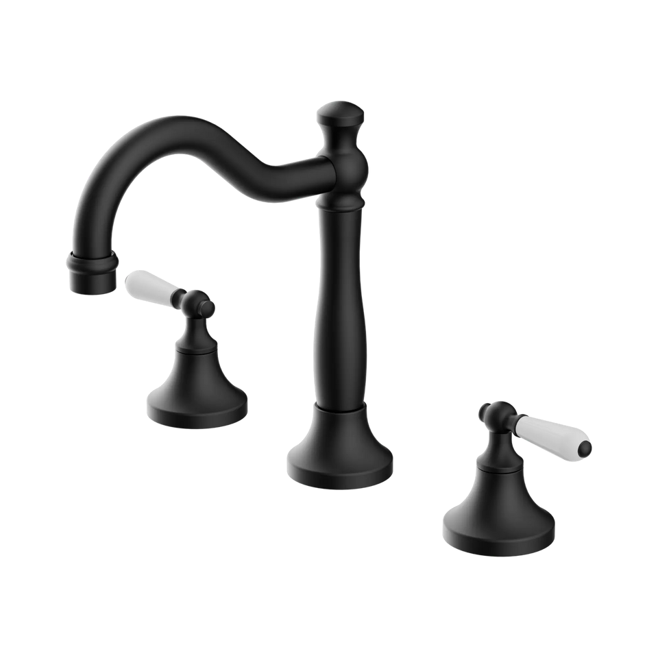 Nero York Basin Set With White Porcelain Lever Matte Black