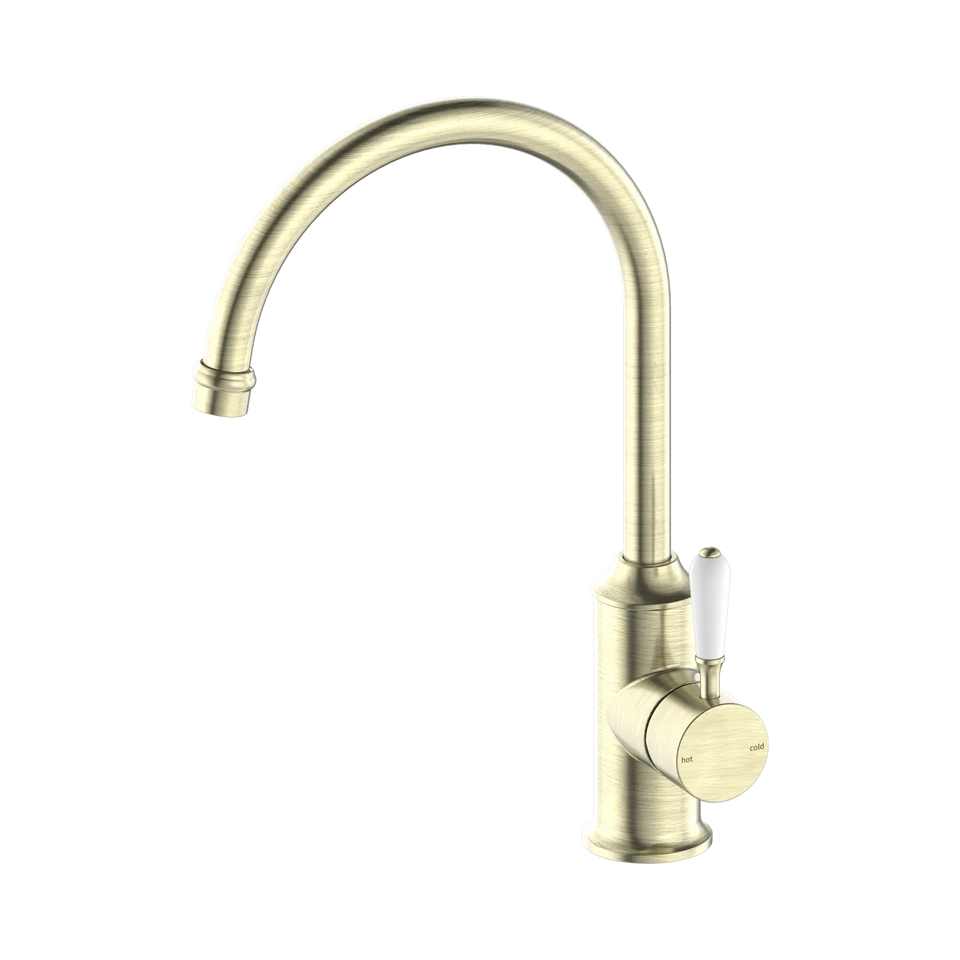 Nero York Kitchen Mixer Gooseneck Spout With White Porcelain Lever