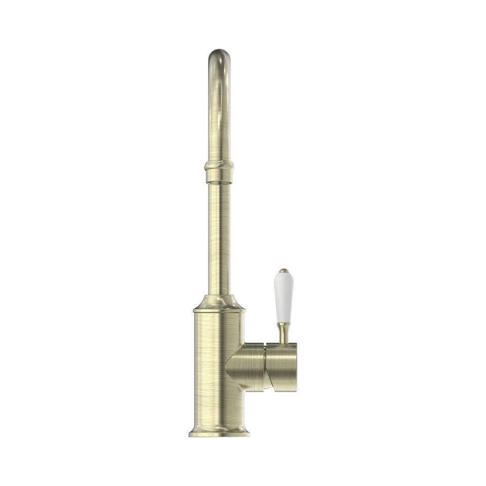 Nero York Kitchen Mixer Gooseneck Spout With White Porcelain Lever