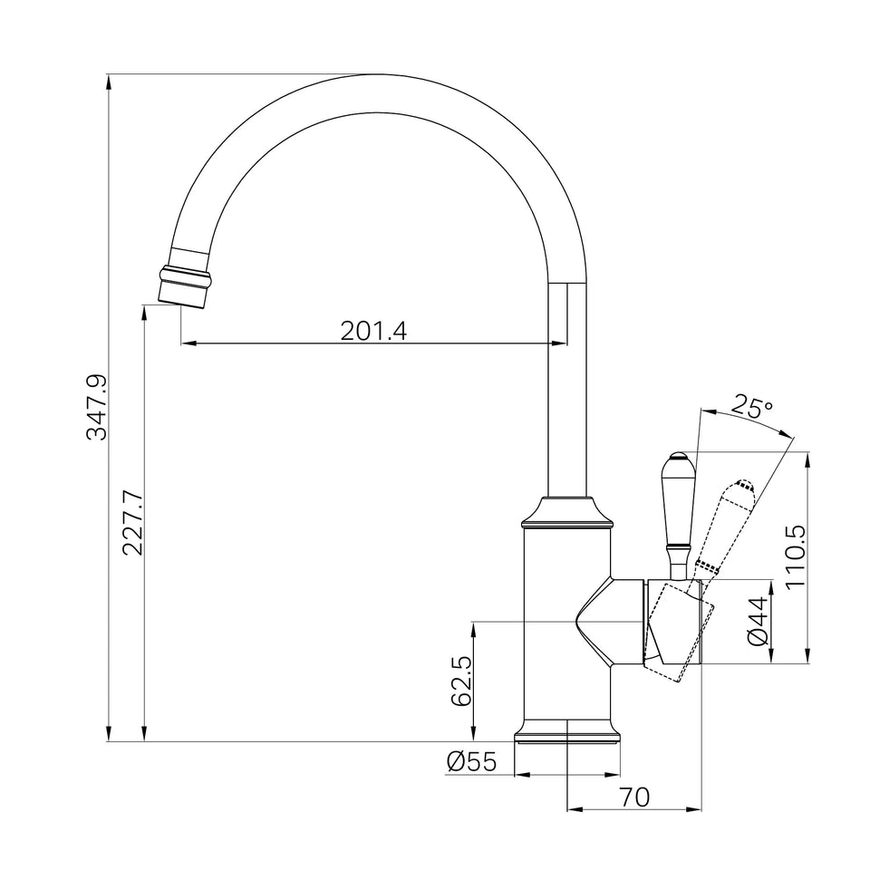 Nero York Kitchen Mixer Gooseneck Spout with Metal Lever