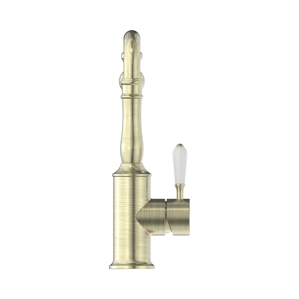 Nero York Kitchen Mixer Hook Spout With White Porcelain Lever