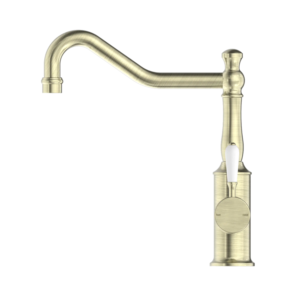 Nero York Kitchen Mixer Hook Spout With White Porcelain Lever