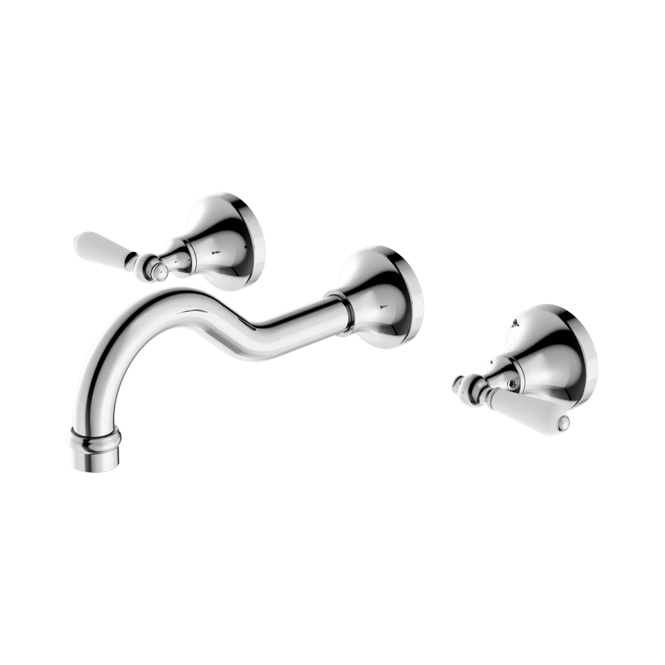 Nero York Wall Basin Set with White Porcelain Lever - Chrome (NR692107a01CH)
