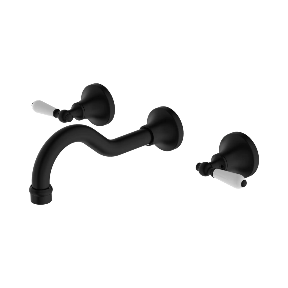 Nero York Wall Basin Set with White Porcelain Lever - Matte Black (NR692107a01MB)