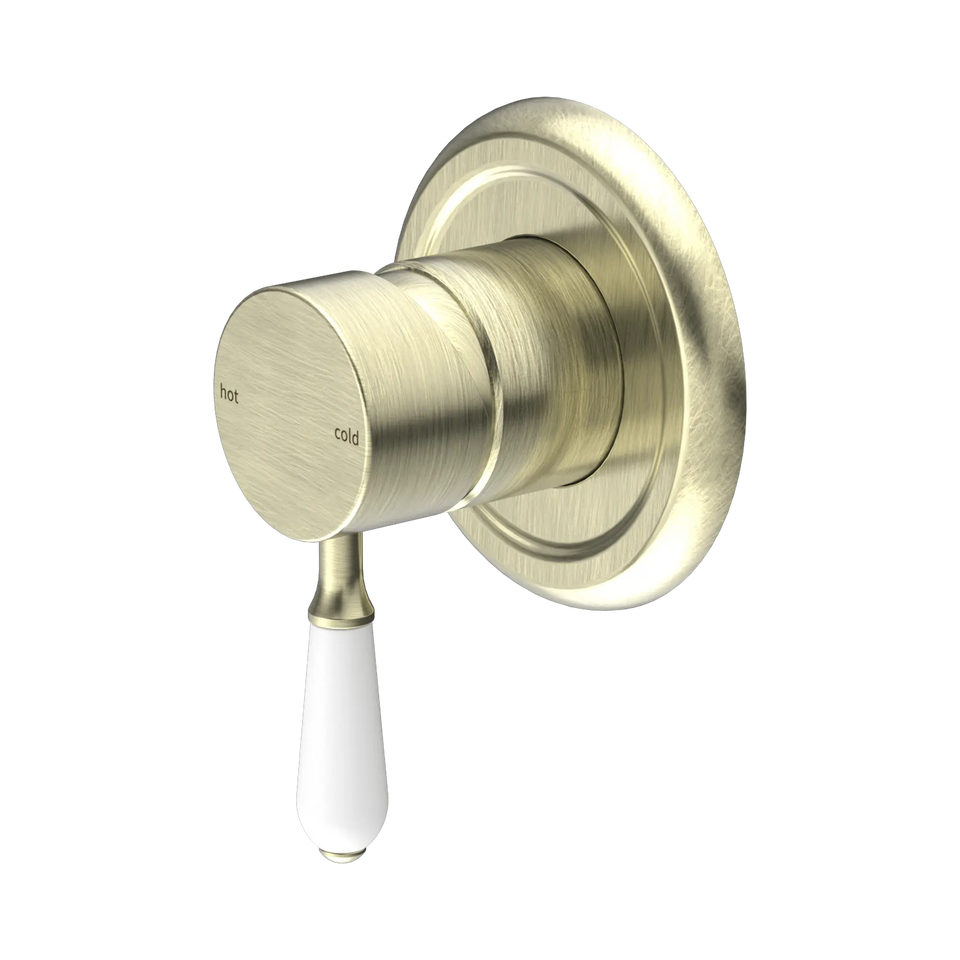 Nero Tapware York Federation Shower Mixer With White Porcelain Lever